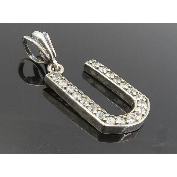 925 Sterling Silver Vintage Cubic Zirconia U Initial Drop Pendant PT6452
